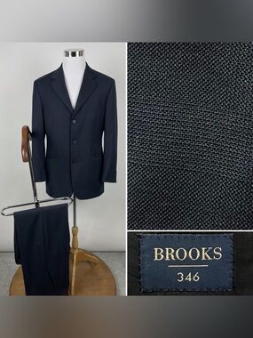 Brooks Brothers Men’s 41R Blazer Jacket 33X28 Pants Navy Wool 2 Piece Suit